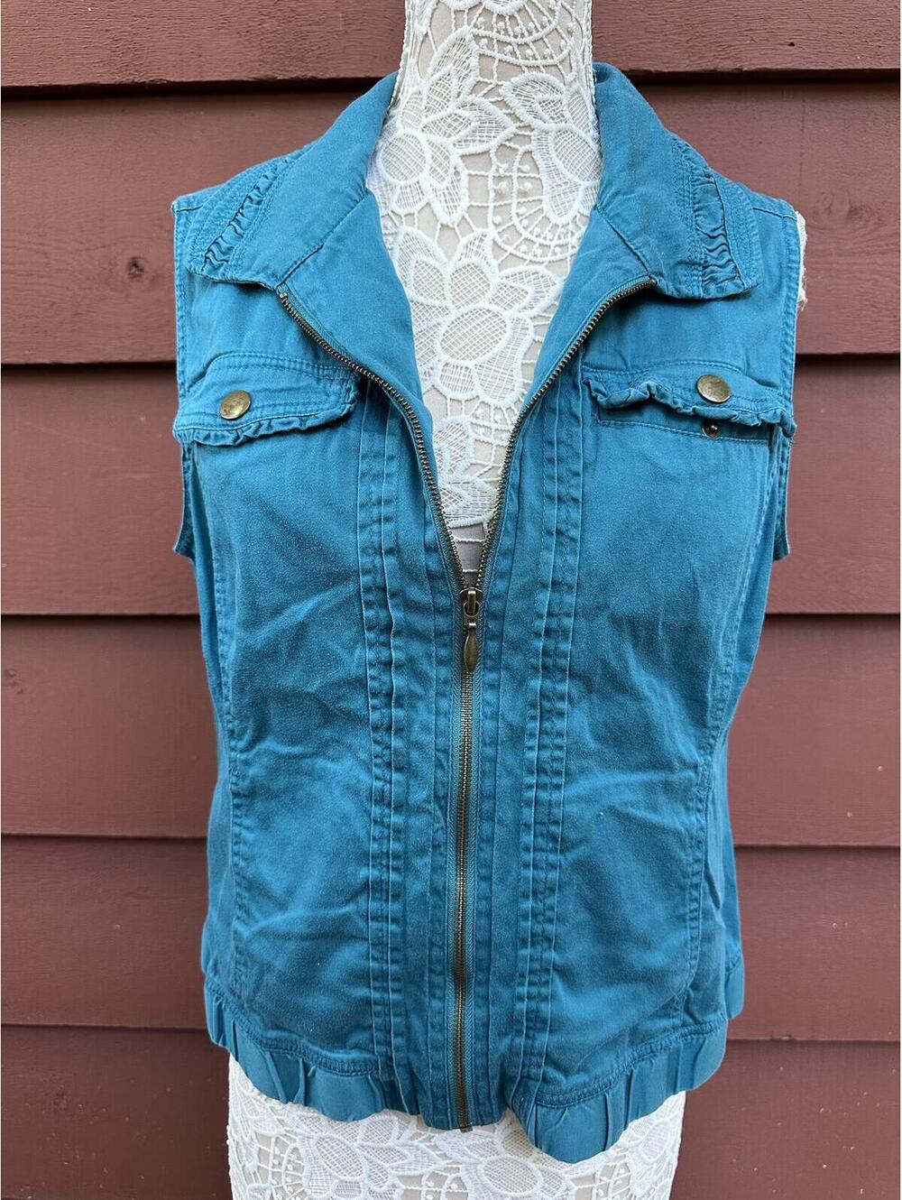 Christopher & Banks Teal Blue Sleeveless Zip Front Vest Y2K Casual Layering
